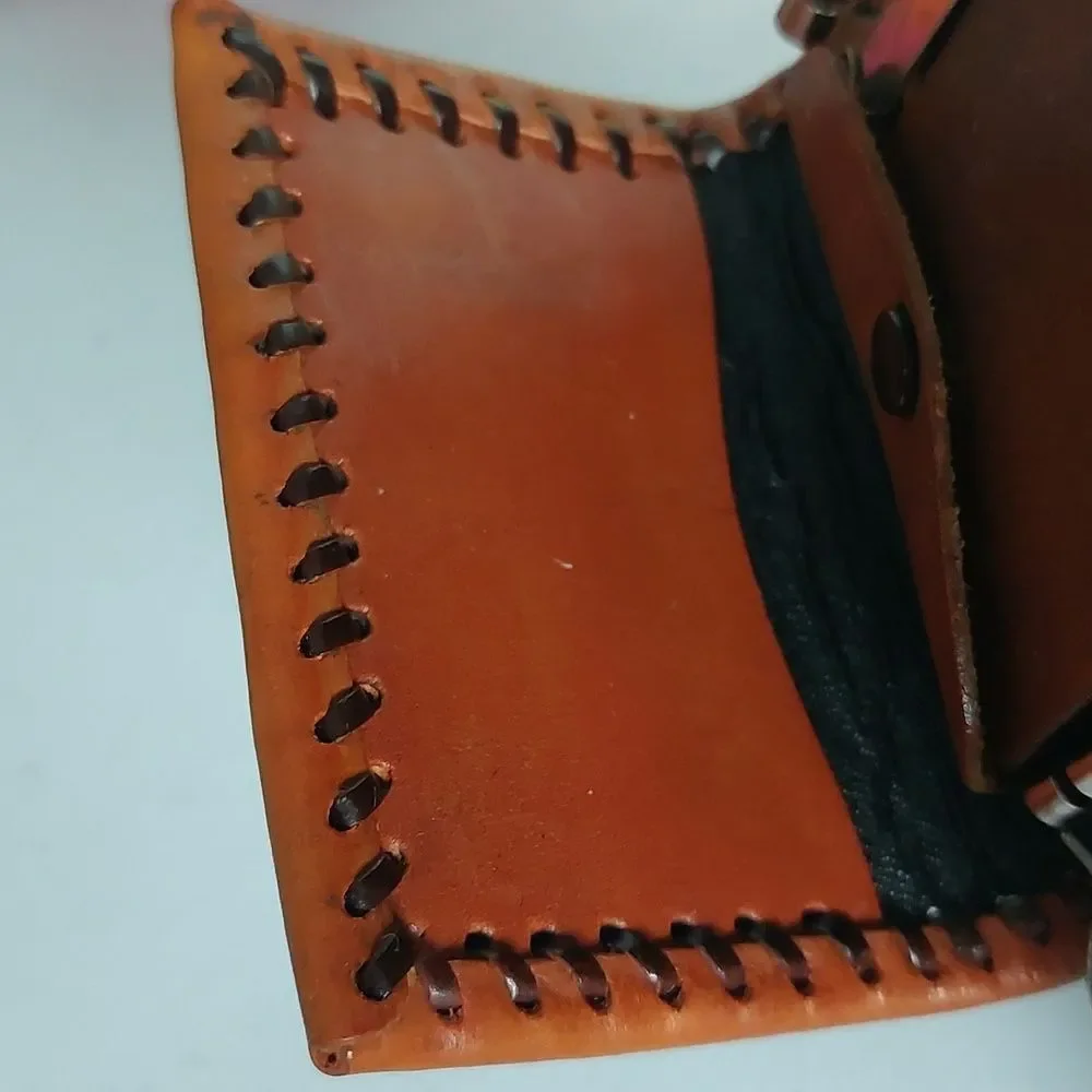 Vintage 60s Tooled Leather 12 Slots Key Holder Trifold Wallet